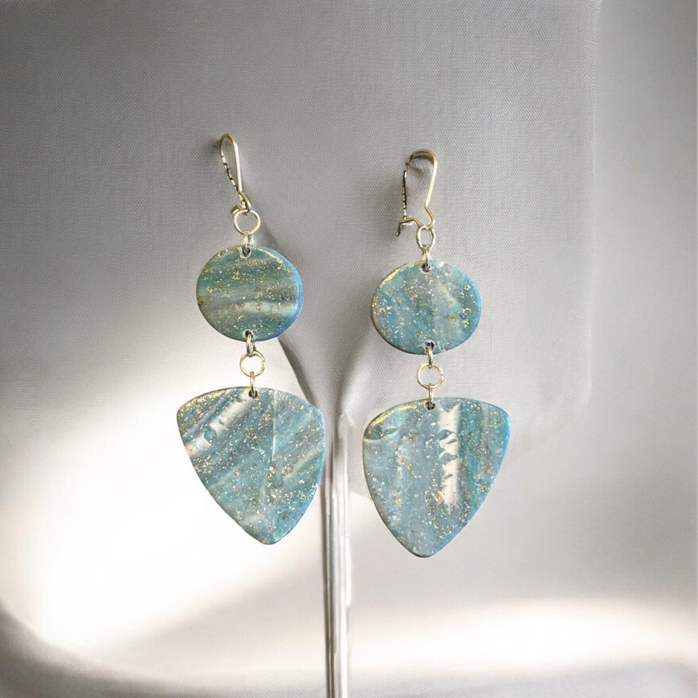 Chic Blue and Gold Dangle Earrings